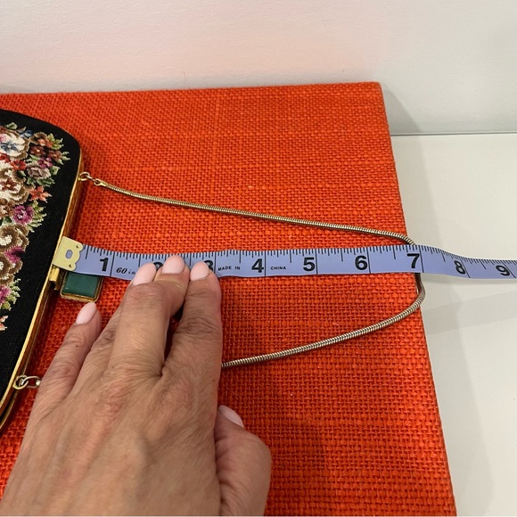 Vintage Petite Point Black Floral Needlepoint Bag with Jade-like Stone Clasp - Picture 15 of 16